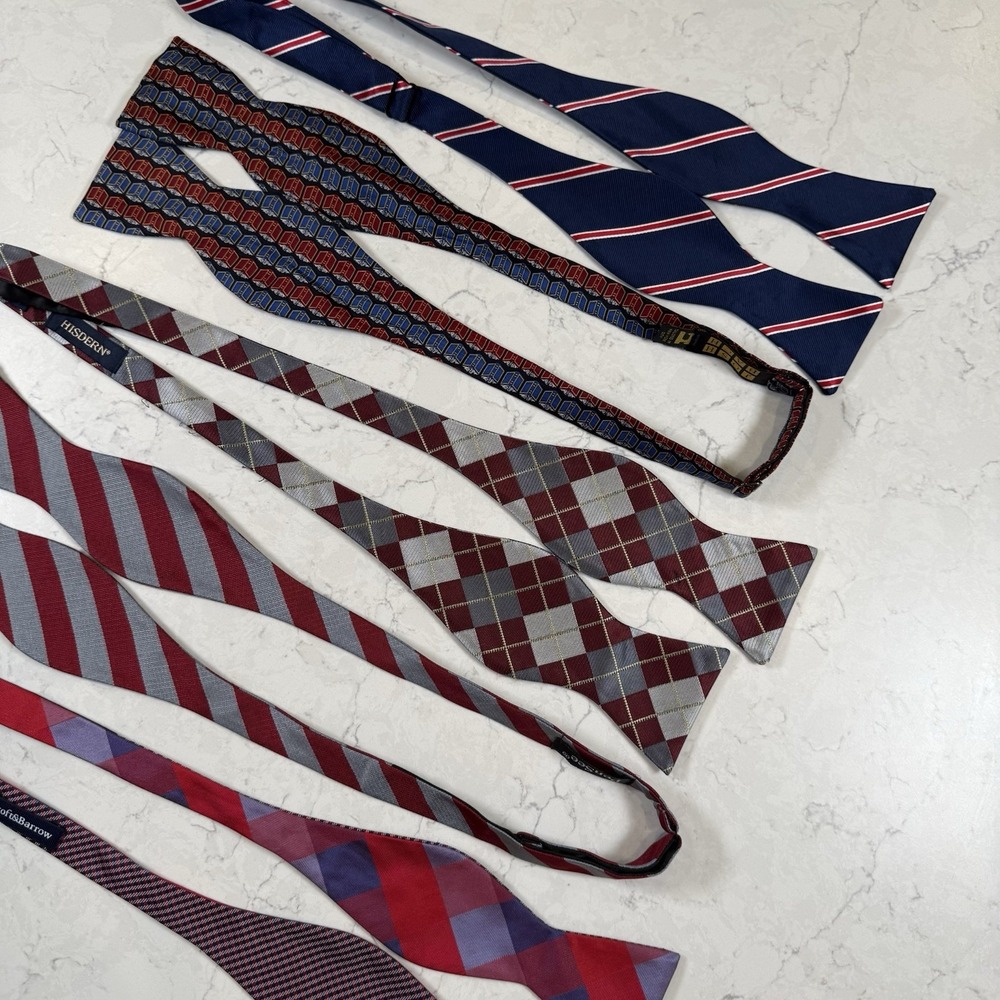 Lot of 5 Self-tie Bow Ties For Men Stripe Check Book Adjustable Josh Bach PenSee